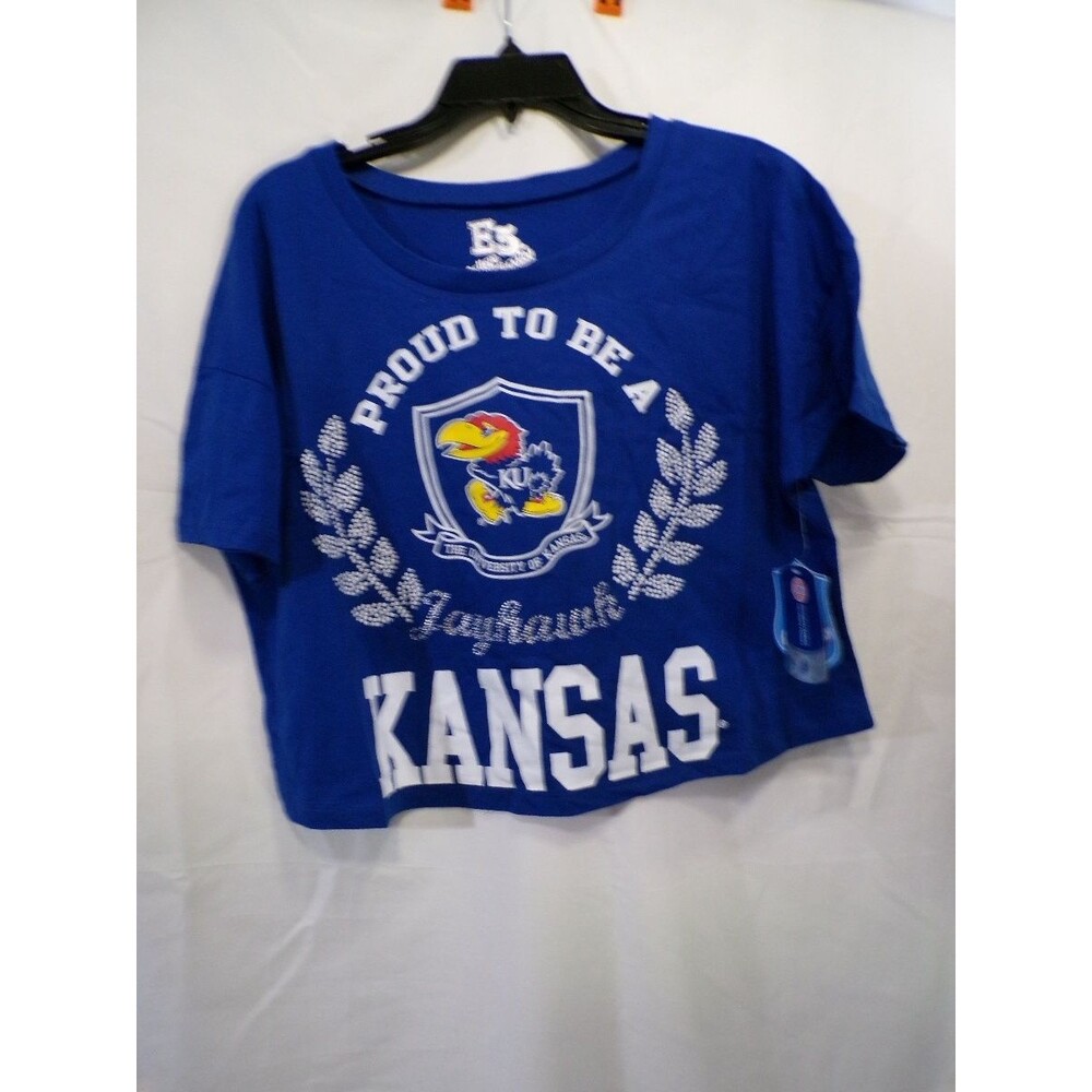 E5 College Classics Womens Kansas Jayhawks Cropped T Shirt M Royal Blue